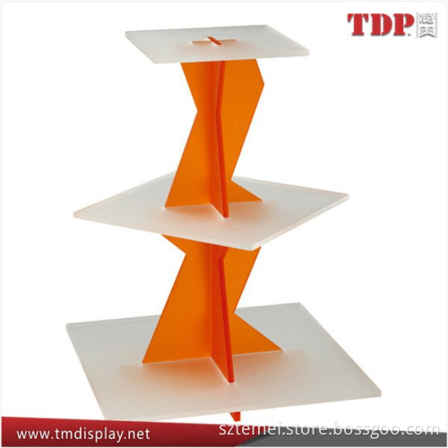 Acrylic 3 Tiers Square Plates Orange & White Display for Buffet,Wedding,Celebration